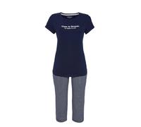 Ringella Damen Schlafanzug aus 100% Baumwolle mit Rundhalsausschnitt, Kurzarm-Pyjama mit Letterprint, Caprihose mit elastischem Bund & Seitentaschen, pflegeleicht & hautsympathisch