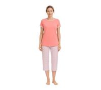 Ringella Damen Schlafanzug Kurzarm mit Caprihose - Pyjama mit einfarbigem Shirt, Millefleur-Hose, Rundhalsausschnitt, Single Jersey aus 100% Baumwolle, pflegeleicht