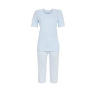 Ringella Damen Schlafanzug mit Caprihose - Rundhalsausschnitt, Kurzarm, gestreifte Capri mit Dehnbund & Seitenschlitzen - Single Jersey Baumwolle/Modal, hautfreundlich & atmungsaktiv, pflegeleicht