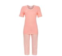 Ringella Damen Schlafanzug mit Caprihose - Rundhalsausschnitt, Kurzarm, gestreifte Capri mit Dehnbund & Seitenschlitzen - Single Jersey Baumwolle/Modal, hautfreundlich & atmungsaktiv, pflegeleicht