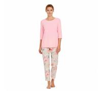 Ringella Damen Schlafanzug - Pyjama mit 3/4-Arm, Oberteil in Zartrosa & 7/8-Hose im Pfingstrosen-Allover, Single Jersey 50% Baumwolle/50% Modal, farbbrillant & pflegeleicht