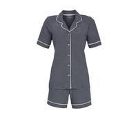 Ringella Damen Shorty aus Reiner Baumwolle - Kurzpyjama mit durchgeknöpftem Oberteil, Kurzarm, elastische Shorts mit Bindeband & Seitentaschen, Ringel-Dessin, pflegeleicht & hautsympathisch
