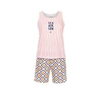 Ringella Damen Shorty/Kurzpyjama - ärmelloses Top mit Rundhals & Streifen, Letterprint „SEA AIR Sun“, gemusterte Shorts mit Gummizugbund & Bindeband, 100% Baumwolle Single Jersey
