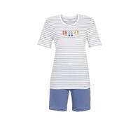 Ringella Damen Shorty/Kurzpyjama - Ringeldessin mit Flip-Flop-Motiv, Rundhals, Shorts mit Gummizugbund & Taschen, 100% Baumwolle Single Jersey, pflegeleicht & hautfreundlich