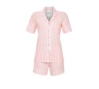 Ringella Damen Shorty - Kurzpyjama - rosa/weiß gestreift, durchgeknöpftes Revers-Oberteil mit Rücken-Letterprint, Shorts mit Bindeband & Taschen, Single Jersey, 100% Baumwolle