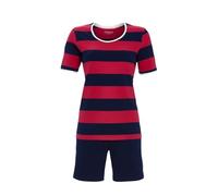 Ringella Damen Shorty mit Blockstreifen - Kurzpyjama mit Rundhals & Kontrastpaspel, Kurzarm, Hose mit elastischem Bund - Baumwolle/Elasthan-Mischung, pflegeleicht & formstabil