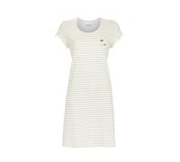Ringella Damen Sleepshirt/Nachthemd Kurzarm - Rundhalsausschnitt, doppellagiger Flügelarm mit Rollsaum, Ringel beige/weiß & Kleiner Palmen-Motivdruck, Single Jersey Baumwolle/Modal