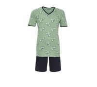 Ringella Herren Shorty - Kurzpyjama mit V-Ausschnitt & Kontrastpaspel, Fahrrad-Dessin, Kurzarm, Bermuda mit elastischem Bund & Seitentaschen, 100% Baumwolle, pflegeleicht