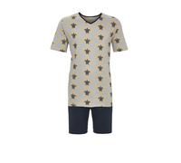 Ringella Herren Shorty - Kurzpyjama mit V-Ausschnitt, Kurzarm, Bermuda mit elastischem Bund & Seitentaschen, 100% Baumwolle, pflegeleicht, Oberteil ca. 74 cm, Schildkröten-Dessin