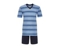 Ringella Herren Shorty Kurzpyjama - V-Ausschnitt mit Strickbündchen, Kurzarm, gestreiftes Oberteil ca. 74 cm, Bermuda mit elastischem Bund & Seitentaschen - 100% Baumwolle, pflegeleicht