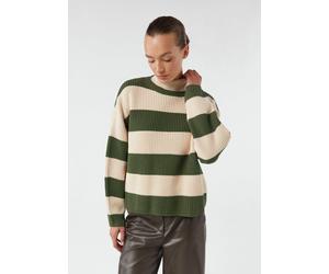 Ringelpullover aus Grobstrick mit dezenten Pailletten olive L