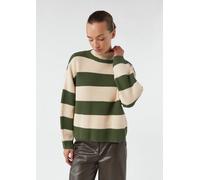 Ringelpullover aus Grobstrick mit dezenten Pailletten olive XL