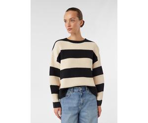 Ringelpullover aus Grobstrick mit dezenten Pailletten schwarz L