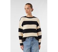 Ringelpullover aus Grobstrick mit dezenten Pailletten schwarz XS