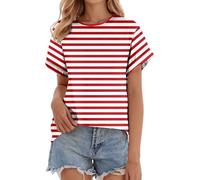 Ringelshirt Damen Langarm Gestreiftes Shirt Basic Rundhals Langarmshirt Sport Longshirt Damen Ringelshirt Rot-Weiss Karneval Gestreiftes Shirt Rundhals Pullover Oberteil Sweatshirt Bluse Tops#01