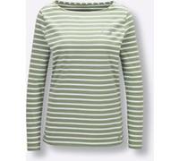 Langarmshirt CREATION L PREMIUM "Pima-Baumwoll-Shirt", Damen, Gr. 50, grün (eucalyptus, weiß, geringelt), 95% Baumwolle, 5% Elasthan, gemustert, gestreift, mehrfarbig, U-Boot-Ausschnitt, Shirts Langar