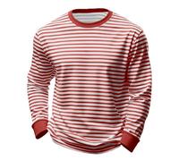 Ringelshirt Herren Rot-Weiss Karneval Breit Gestreiftes T Shirt - Lang Pulli Streifenshirt Karneval Faschingskostüme Langarmshirt Rundhalsausschnitt Sweatshirt Oberteile