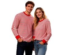 Ringelshirt Herren Rot Weiss Karneval Gestreiftes T Shirt Langarmshirt Rundhals Basic Sweatshirt Rot Weiß Gestreift Streifenshirt Locker Oberteile Langarm Fasching Matrosen Kostüm