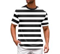Ringelshirt Herren Schwarz Weiß Tshirt Rundhals Kurzarm Sommershirt Streifen Biene Gelb Freizeitshirt Regular Fit Casual Basic Oberteile Tops Sportshirt Karneval Kostüm S-6XL (Schwarz, XS)