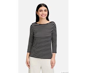 Ringelshirt mit U-Boot-Ausschnitt Schwarz/Beige 36