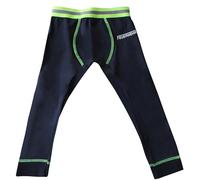 Ringelsuse Jungen Unterhose lang - Baumwoll-Leggings im Feuerwehr-Design, Dunkelblau mit Neon-Gelb Nähten & gestreiftem Gummibund, Feuerwehr-Print, Maschinenwäsche, Größen 80-122 (104/110)