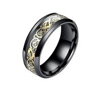 Ringgröße 10 Stahl und Mode Stahl Paar Edelstahl Muster Amerikanischer Ring Europäischer Ring Drache Modekreativer, leichter, verstellbarer Persönlichkeitsring für Damen (Black and yellow, One Size)