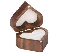 Ringschatulle - 5,5 cm romantisches Herz-Design Ringe Aufbewahrung Display aus natürlichem Holz, herzförmige Ringbox | Walnuss-Schmuckkoffer - für Anträge, Hochzeiten, Valentinstag