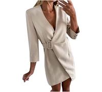 Rioge Blazerkleid Damen Elegant Knielang, Sexy Minikleid Damen Langarm Kleider V-Ausschnitt Blusenkleid Damen Elegant Einfarbig Slim Partykleid Abendkleid für Frauen