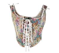 Rioge Damen Corset Top Y2k Crop Tops Damen Sexy Slim Ärmellos Tank Tops Vintage Blumendruck Korsett Top Sommer Lace-Up Oberteile für Frauen