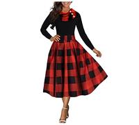 Rioge Damen Kleider Kariert Elegant Herbst Winter Blusenkleid Damen Elegant Langarm Swing Kleid Frauen Freizeit Rundhals Winterkleid Partykleid Damen Midi