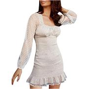 Rioge Damen Minikleid Langarm Kleid Damen Sexy Bleistiftkleid EIN Wort Kragen Perspektive Kleider mit Lange Ärmel Slim Fit Bodyconkleid Partykleid Damen Langarm Kleid Kurz