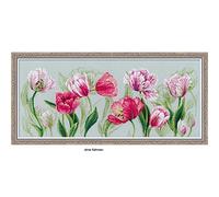 RIOLIS 100/052 Frühlingstulpen Zählmuster-Kreuzstich-Set 70 x 30 cm | Blumen Motiv, Stickvorlage & Nadel inklusive, Stick-Geschenkset