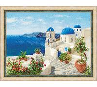 RIOLIS 1644 Santorini Zählmuster-Kreuzstich-Set 40 x 30 cm | 14 ct weiß Zweigart Aida, 32 Anchor-Baumwolle Farben, Mittelstufe, Stickvorlage & Nadel inklusive, Stick-Geschenkset