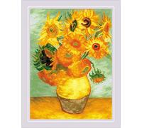 RIOLIS 2032 Sonnenblumen nach V. Van Gogh Kreuzstich-Set 29.8 x 40 cm | Blumen Motiv, 14 ct weiß Zweigart Aida, 31 Wolle/Acryl Farben, Mittelstufe, Stickvorlage & Nadel inklusive