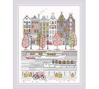 RIOLIS 2051 Stadt am Wasser Zählmuster-Kreuzstich-Set 24.1 x 29.8 cm | 14 ct weiß Zweigart Aida, 9 Anchor-Baumwolle Farben, Mittelstufe, Stickvorlage & Nadel inklusive, Stick-Geschenkset