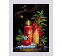 RIOLIS 2056 Weihnachtslicht Zählmuster-Kreuzstich-Set 17.8 x 24.1 cm | Weihnachten Motiv, 14 ct schwarz Zweigart Aida, 24 Anchor-Baumwolle Farben, Mittelstufe, Stickvorlage & Nadel inklusive