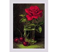 RIOLIS 2123 Rose und Süßkirsche Zählmuster-Kreuzstich-Set 15.2 x 21 cm | 14 ct weiß Zweigart Aida, 14 Wolle/Acryl Farben, Anfänger bis Mittelstufe, Stickvorlage & Nadel inklusive, Stick-Geschenkset