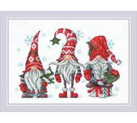 RIOLIS 2171 Gnome Zählmuster-Kreuzstich-Set 29.8 x 21 cm | Weihnachten Motiv, 14 ct weiß Zweigart Aida, 16 Anchor-Baumwolle Farben, Mittelstufe, Stickvorlage & Nadel inklusive