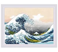 RIOLIS 2186 Die große Welle vor Kanagawa nach K. Hokusai Kreuzstich-Set | 40 x 29.8 cm, 14 ct weiß Zweigart Aida, 17 Anchor-Baumwolle Farben, Mittelstufe, Stickvorlage & Nadel inklusive