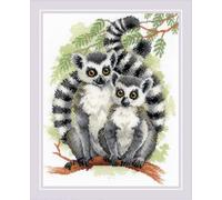 RIOLIS 2196 Lemuren Zählmuster-Kreuzstich-Set 24 x 30 cm | Tiere Motiv, Stickvorlage & Nadel inklusive, Stick-Geschenkset