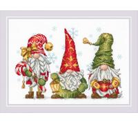 RIOLIS 2234 Fröhliche Gnome Zählmuster-Kreuzstich-Set 29.8 x 21 cm | Weihnachten Motiv, 14 ct weiß Zweigart Aida, 20 Anchor-Baumwolle Farben, Mittelstufe, Stickvorlage & Nadel inklusive