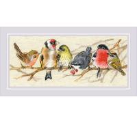 RIOLIS 2250 Vögel auf dem Zweig Zählmuster-Kreuzstich-Set 34.9 x 15.2 cm | Tiere Motiv, 14 ct flachsfarben Zweigart Aida, 23 Wolle/Acryl Farben, Mittelstufe, Stickvorlage & Nadel inklusive