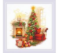 RIOLIS 2265 Weihnachtliche Ruhe Zählmuster-Kreuzstich-Set 29.8 x 29.8 cm | Weihnachten Motiv, 14 ct weiß Zweigart Aida, 25 Wolle/Acryl Farben, Mittelstufe, Stickvorlage & Nadel inklusive
