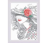 Riolis Blackwork Stickset "Mysteriöse Rose" 21x30cm, Zählmuster