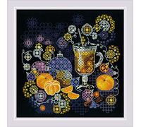 Riolis Blackwork Stickset "Orangene Stimmung", Zählmuster, 30x30cm