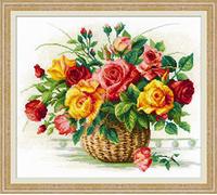 Riolis Stickbild-Set Kreuzstich "Korb mit Rosen", Zählmuster