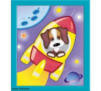 Riolis, Stickbild vorgezeichnet Perlenstich-Set Erster im Weltraum, Baumwolle, Mehrfarbig, 15 x 18 x 0.1 cm