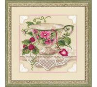 Riolis Stickset Himbeertee Kreuzstich-Set, Baumwolle, Mehrfarbig, 20 x 20 x 0.1 cm