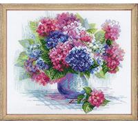 Riolis, Zählmuster Kreuzstich-Set Hortensie, Baumwolle, Mehrfarbig, 35 x 30 x 0.1 cm