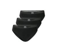 Schiesser Damen Slip Rio im 3er Pack - Größe 38 in Schwarz - Atmungsaktive Baumwollslips mit Spitzenbändern am Bund - Elastisches Single-Jersey - Bequeme Unterwäsche mit komfortablem Sitz